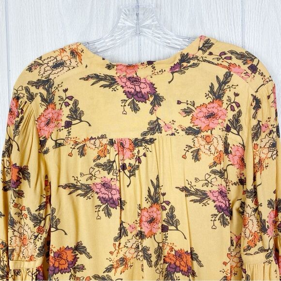 Free People | Marigold Yellow Floral Bell Sleeve Tunic Size Small - Picture 4 of 14